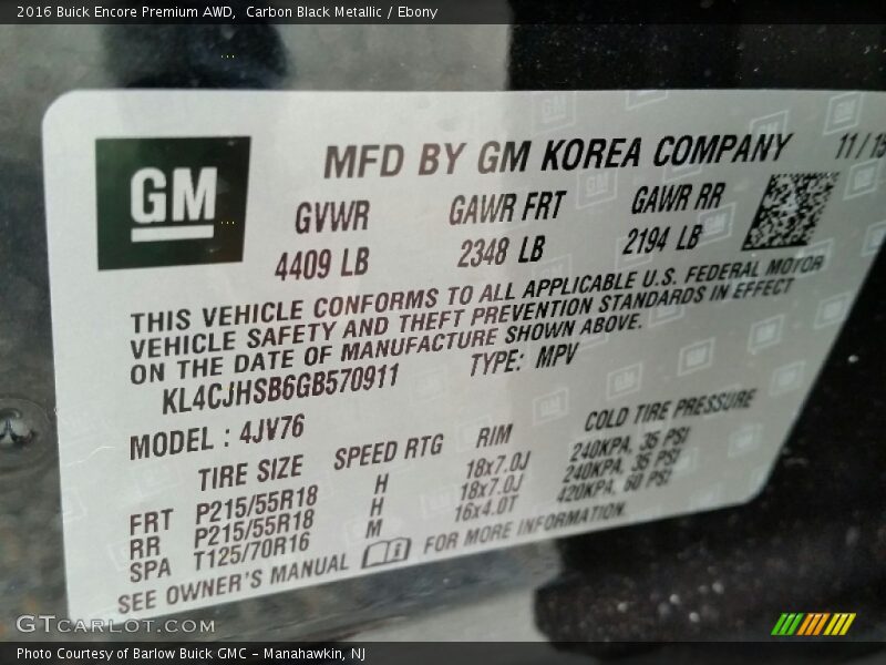 Carbon Black Metallic / Ebony 2016 Buick Encore Premium AWD