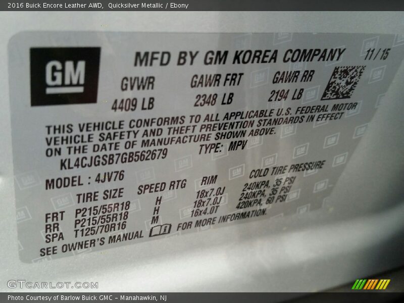 Quicksilver Metallic / Ebony 2016 Buick Encore Leather AWD