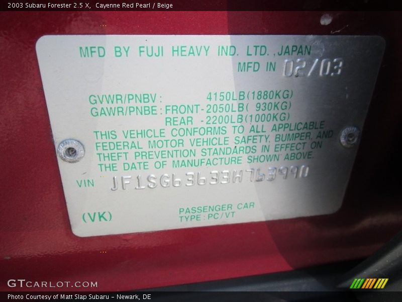 Cayenne Red Pearl / Beige 2003 Subaru Forester 2.5 X