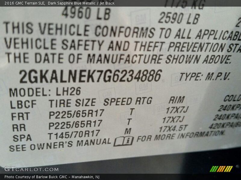 Dark Sapphire Blue Metallic / Jet Black 2016 GMC Terrain SLE
