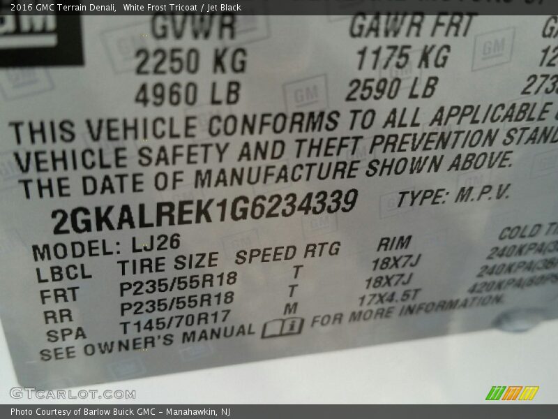 White Frost Tricoat / Jet Black 2016 GMC Terrain Denali