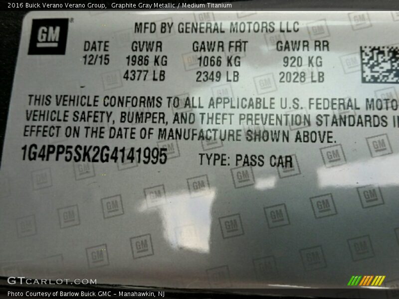 Graphite Gray Metallic / Medium Titanium 2016 Buick Verano Verano Group
