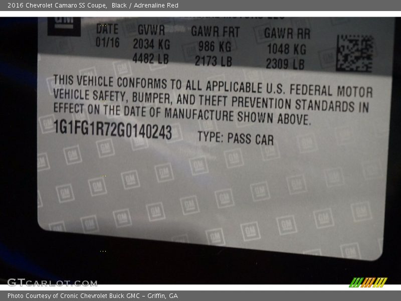 Black / Adrenaline Red 2016 Chevrolet Camaro SS Coupe