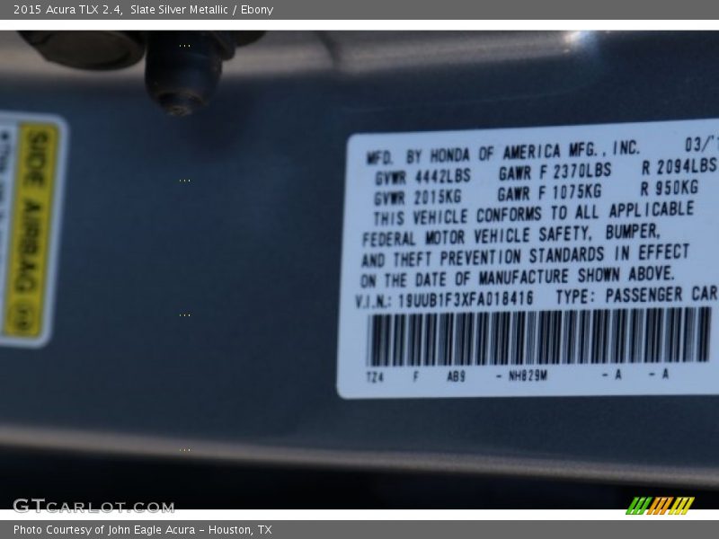Slate Silver Metallic / Ebony 2015 Acura TLX 2.4