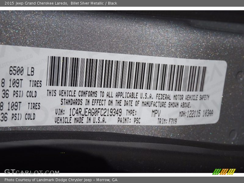 Billet Silver Metallic / Black 2015 Jeep Grand Cherokee Laredo
