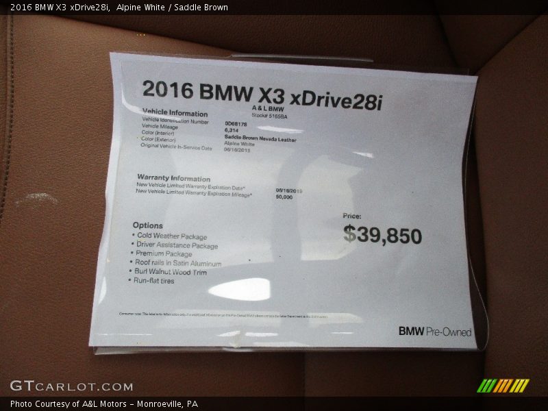 Alpine White / Saddle Brown 2016 BMW X3 xDrive28i