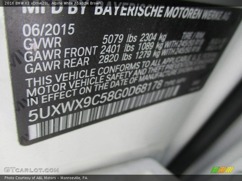 Alpine White / Saddle Brown 2016 BMW X3 xDrive28i