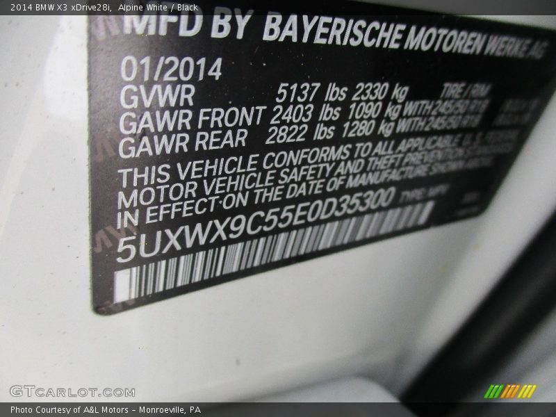 Alpine White / Black 2014 BMW X3 xDrive28i