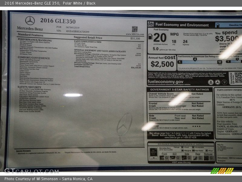 Polar White / Black 2016 Mercedes-Benz GLE 350
