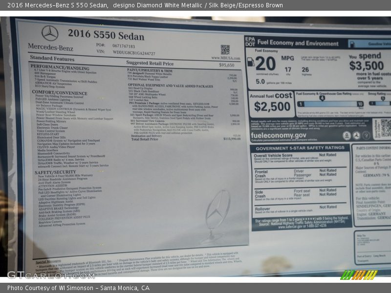 designo Diamond White Metallic / Silk Beige/Espresso Brown 2016 Mercedes-Benz S 550 Sedan