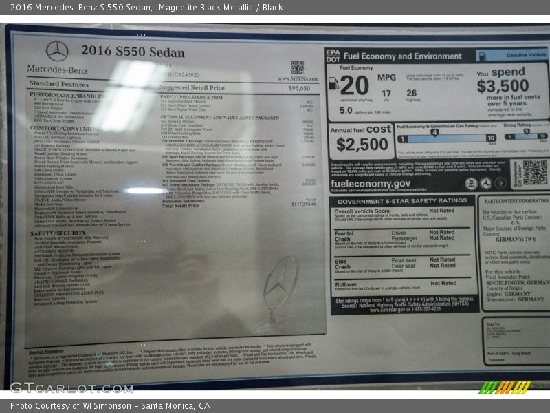 Magnetite Black Metallic / Black 2016 Mercedes-Benz S 550 Sedan