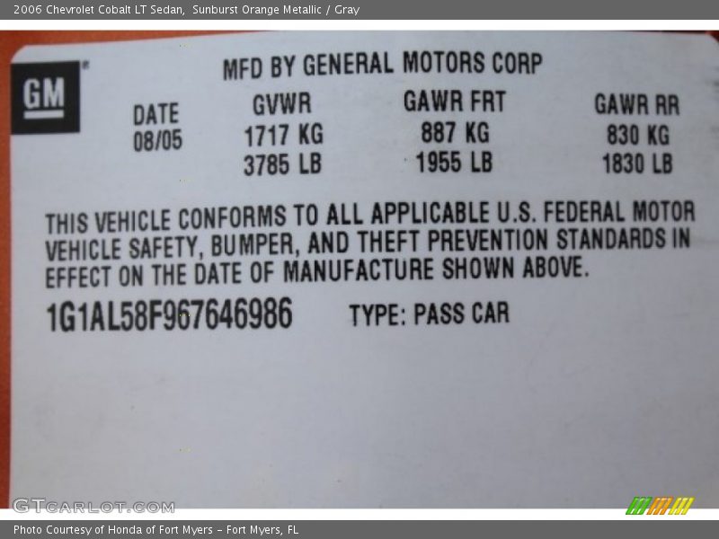 Sunburst Orange Metallic / Gray 2006 Chevrolet Cobalt LT Sedan