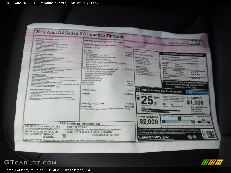 Ibis White / Black 2016 Audi A4 2.0T Premium quattro