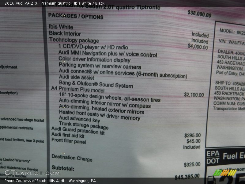 Ibis White / Black 2016 Audi A4 2.0T Premium quattro