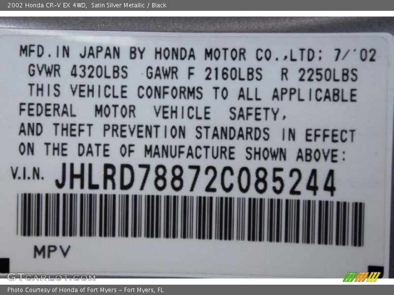 Satin Silver Metallic / Black 2002 Honda CR-V EX 4WD
