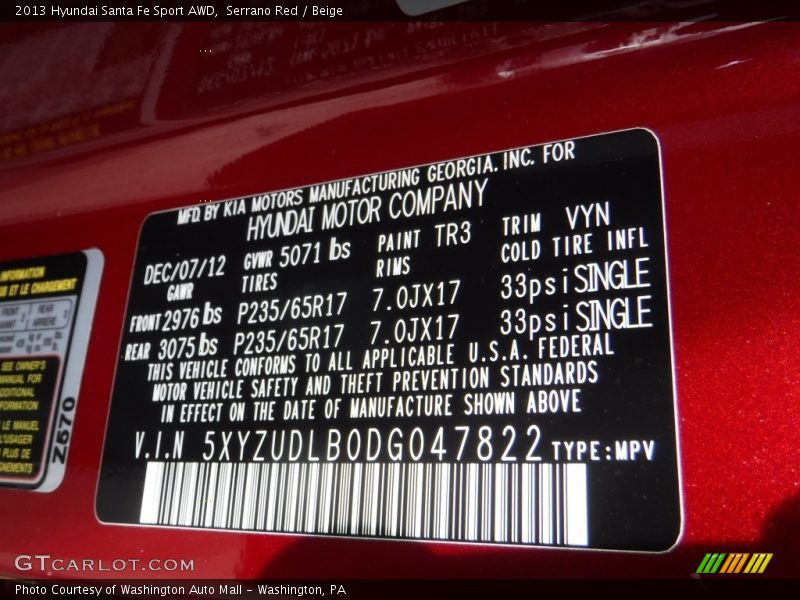 Serrano Red / Beige 2013 Hyundai Santa Fe Sport AWD