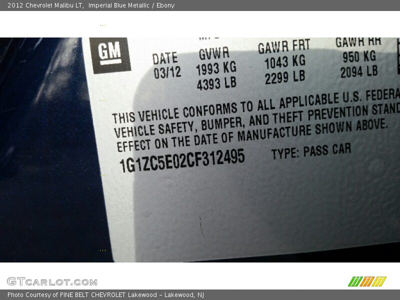 Imperial Blue Metallic / Ebony 2012 Chevrolet Malibu LT