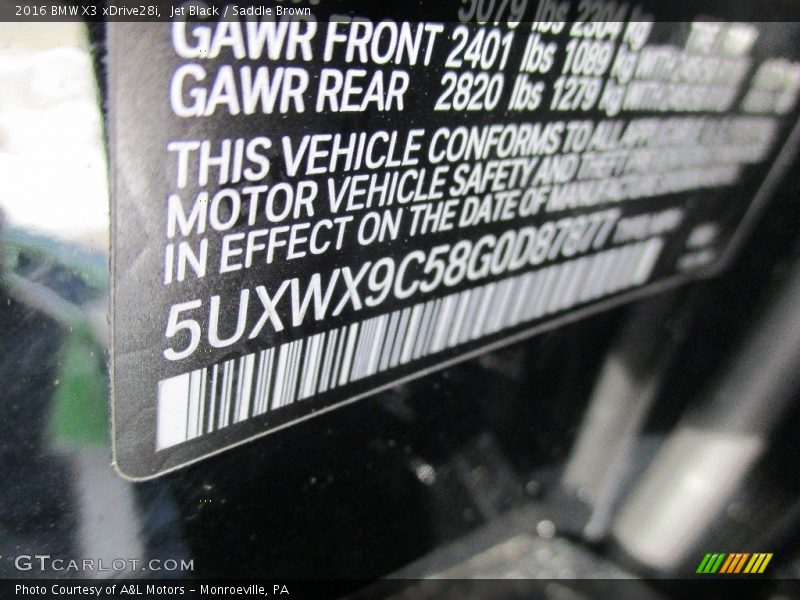 Jet Black / Saddle Brown 2016 BMW X3 xDrive28i