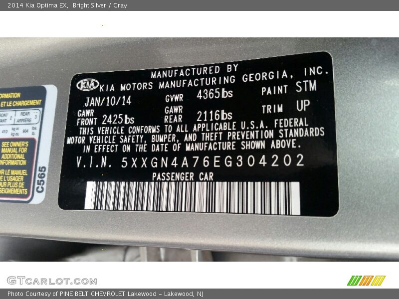 Bright Silver / Gray 2014 Kia Optima EX