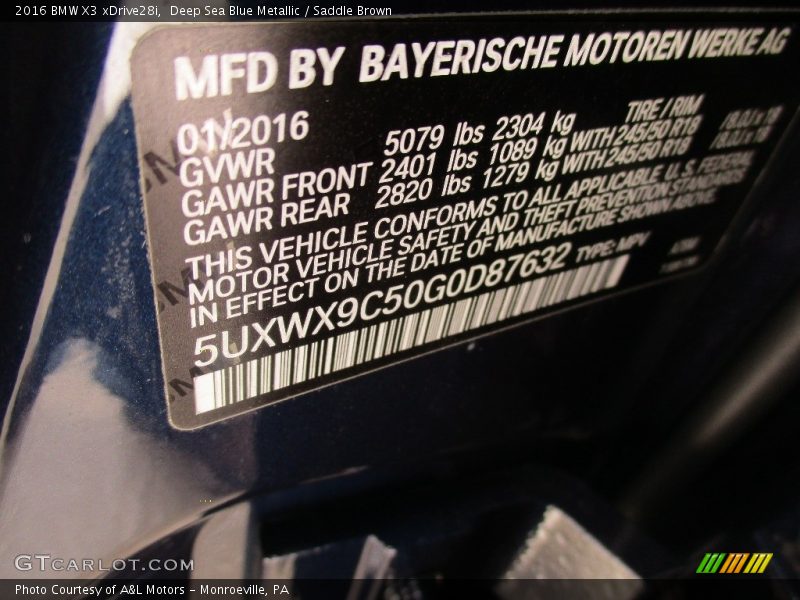 Deep Sea Blue Metallic / Saddle Brown 2016 BMW X3 xDrive28i