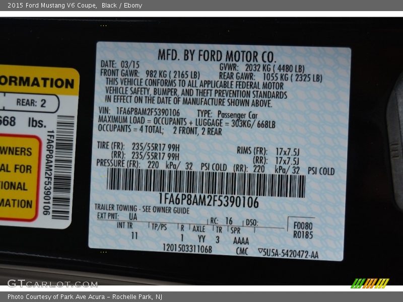 Black / Ebony 2015 Ford Mustang V6 Coupe