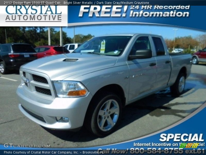 Bright Silver Metallic / Dark Slate Gray/Medium Graystone 2012 Dodge Ram 1500 ST Quad Cab