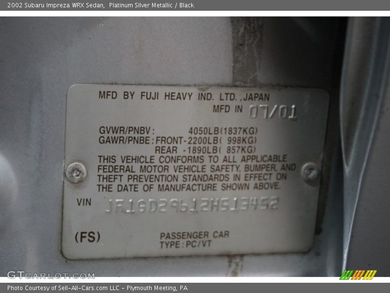 Platinum Silver Metallic / Black 2002 Subaru Impreza WRX Sedan