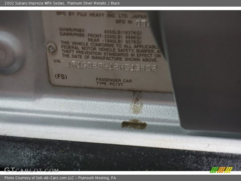 Platinum Silver Metallic / Black 2002 Subaru Impreza WRX Sedan
