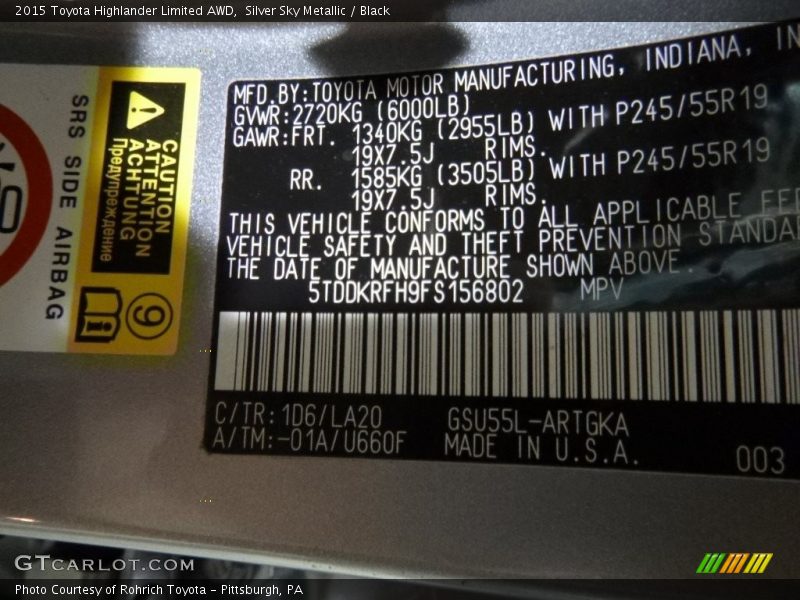 Silver Sky Metallic / Black 2015 Toyota Highlander Limited AWD