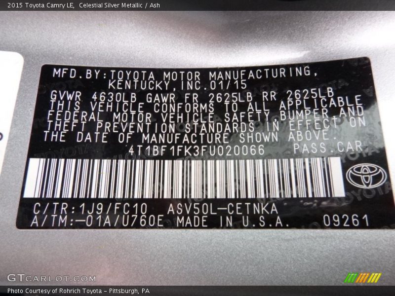 Celestial Silver Metallic / Ash 2015 Toyota Camry LE