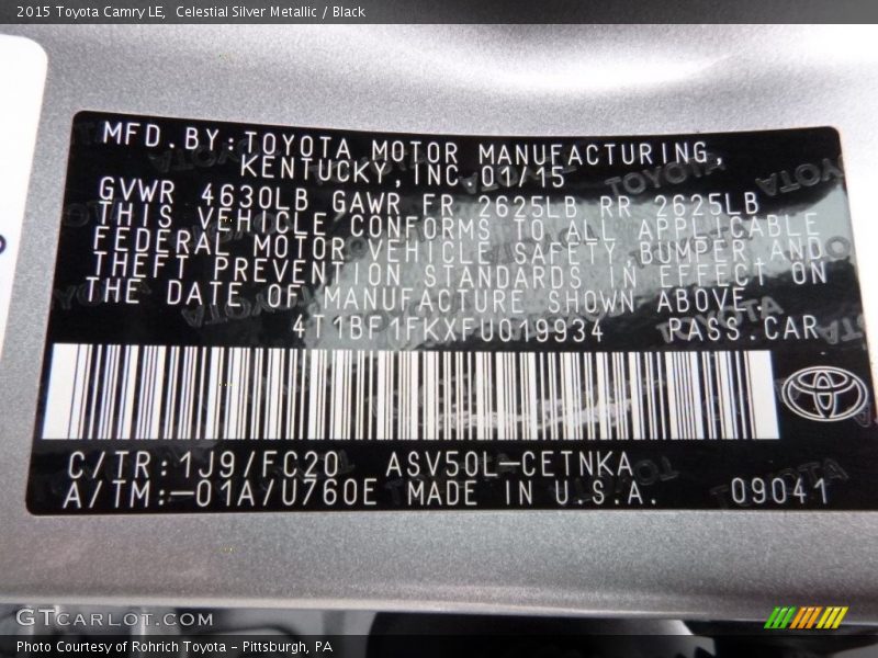 Celestial Silver Metallic / Black 2015 Toyota Camry LE