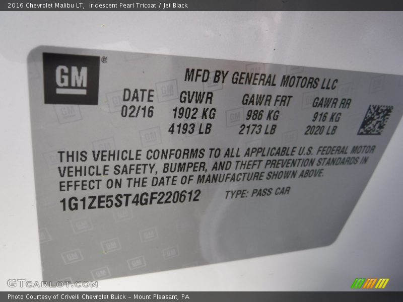 Iridescent Pearl Tricoat / Jet Black 2016 Chevrolet Malibu LT