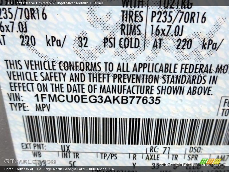 Ingot Silver Metallic / Camel 2010 Ford Escape Limited V6