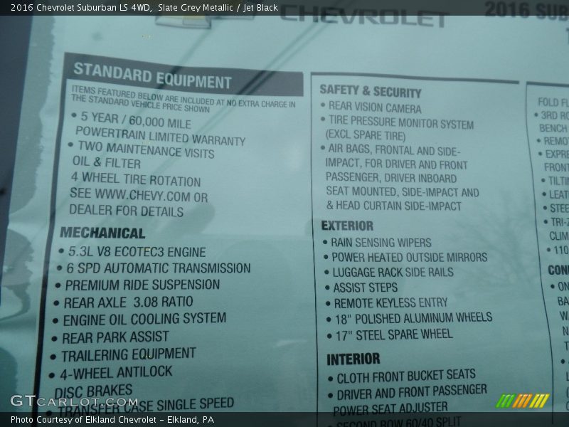 Slate Grey Metallic / Jet Black 2016 Chevrolet Suburban LS 4WD