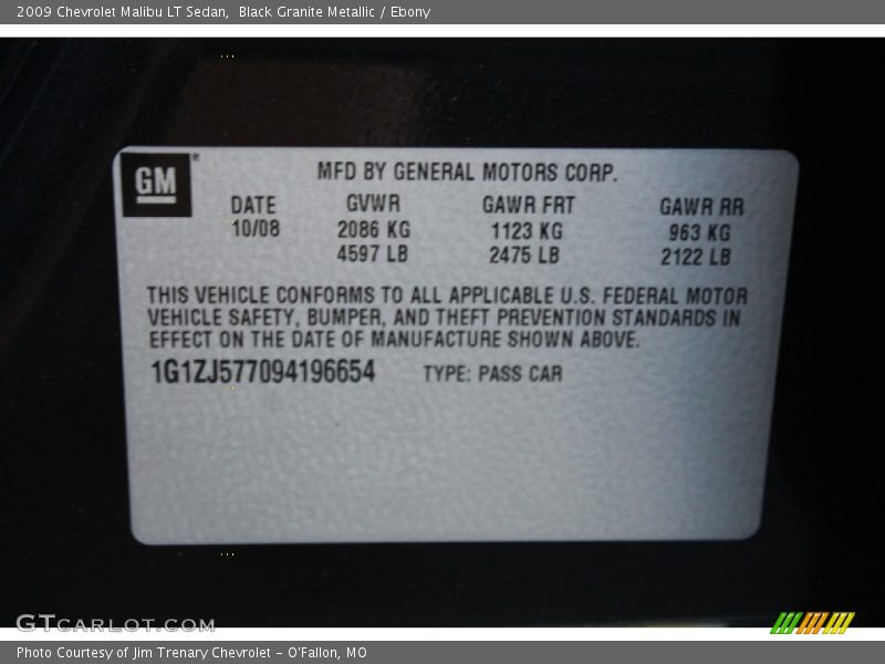 Black Granite Metallic / Ebony 2009 Chevrolet Malibu LT Sedan