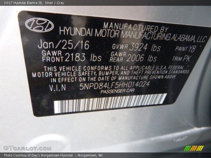 Silver / Gray 2017 Hyundai Elantra SE