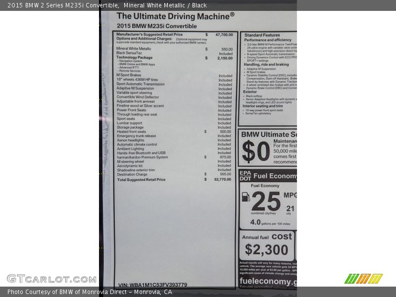 Mineral White Metallic / Black 2015 BMW 2 Series M235i Convertible