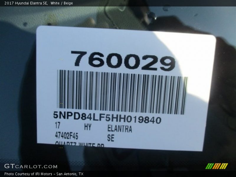 White / Beige 2017 Hyundai Elantra SE