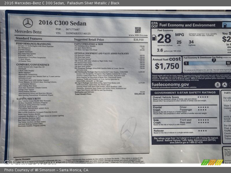 Palladium Silver Metallic / Black 2016 Mercedes-Benz C 300 Sedan