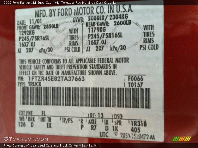 Toreador Red Metallic / Dark Graphite 2002 Ford Ranger XLT SuperCab 4x4