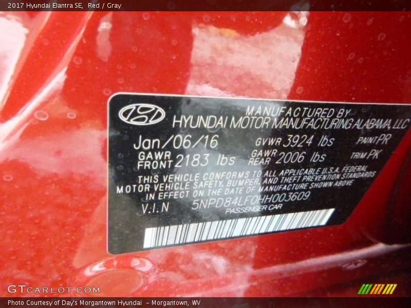 Red / Gray 2017 Hyundai Elantra SE