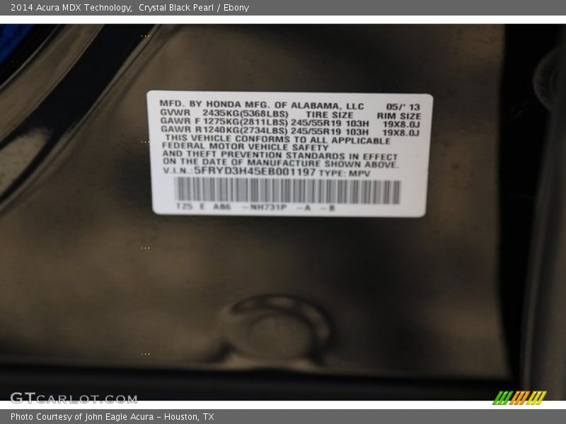 Crystal Black Pearl / Ebony 2014 Acura MDX Technology