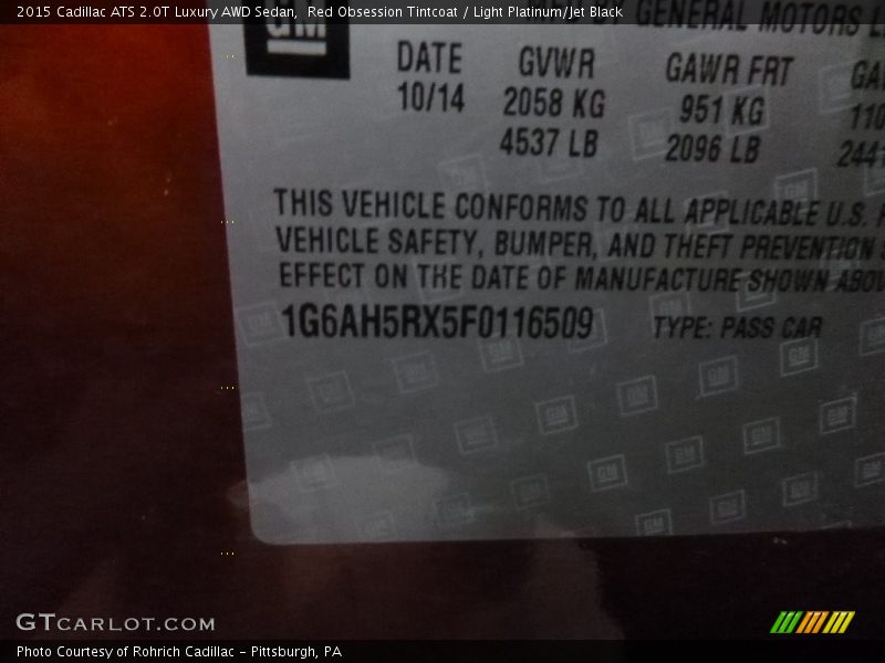 Red Obsession Tintcoat / Light Platinum/Jet Black 2015 Cadillac ATS 2.0T Luxury AWD Sedan