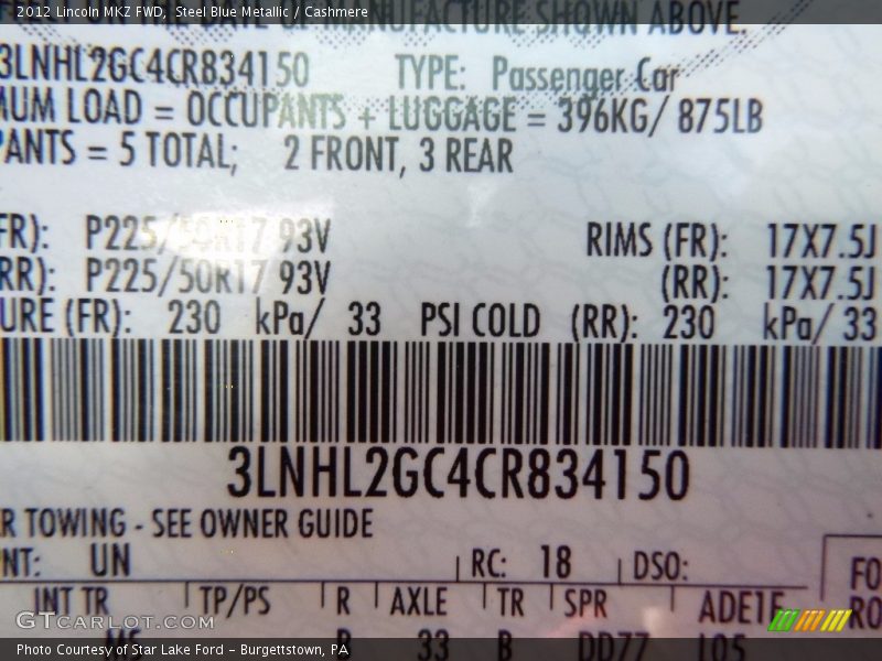 Steel Blue Metallic / Cashmere 2012 Lincoln MKZ FWD