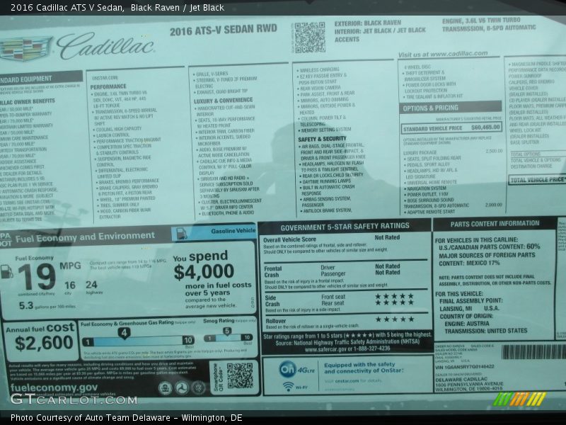  2016 ATS V Sedan Window Sticker