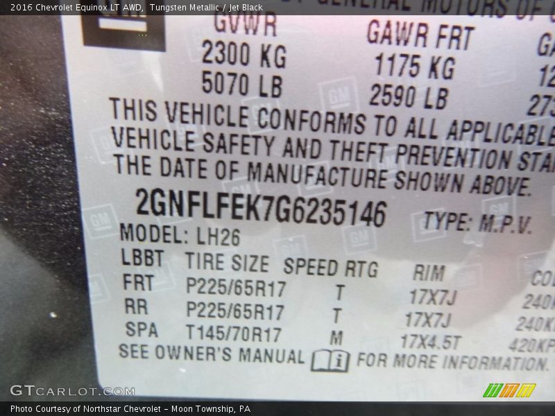 Tungsten Metallic / Jet Black 2016 Chevrolet Equinox LT AWD