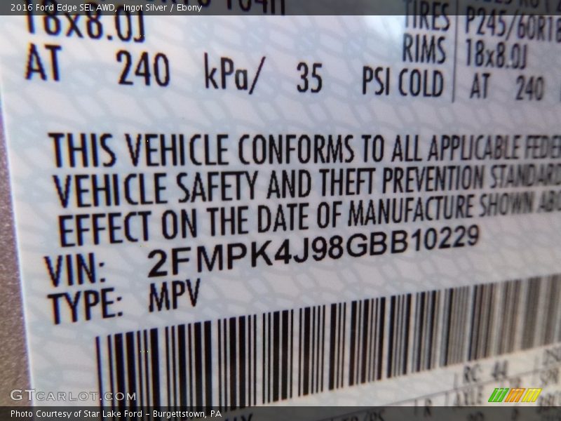 Ingot Silver / Ebony 2016 Ford Edge SEL AWD