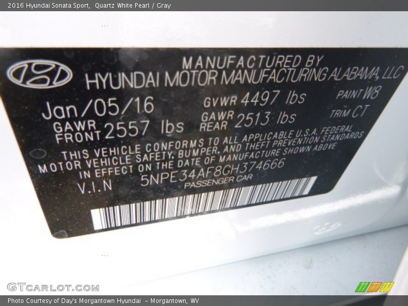 Quartz White Pearl / Gray 2016 Hyundai Sonata Sport