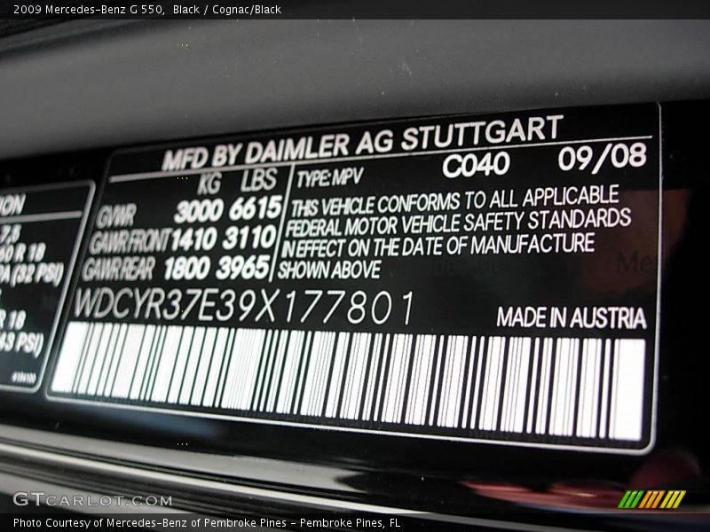 Black / Cognac/Black 2009 Mercedes-Benz G 550