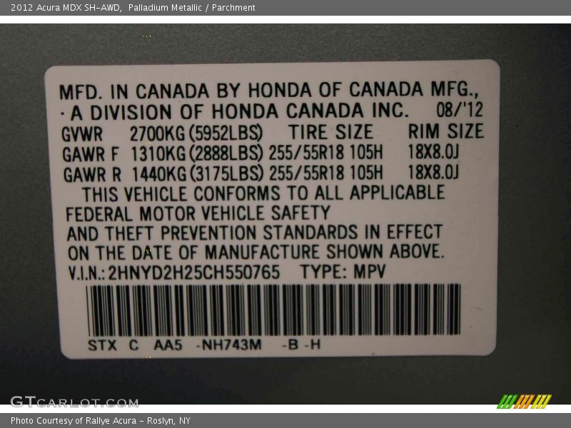 Palladium Metallic / Parchment 2012 Acura MDX SH-AWD